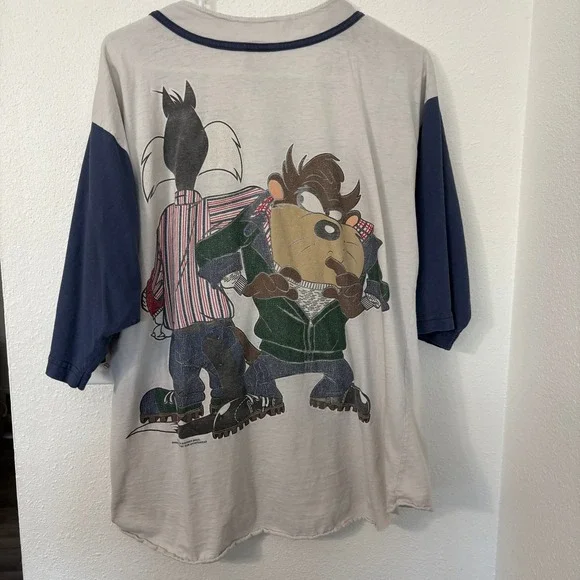 Wagner Bros Looney Tunes Sylvester Taz Baseball Jersey Shirt Large Vintage - Picture 7 of 8